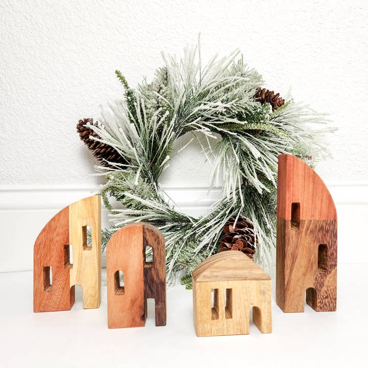 Modern Wood Christmas Village for wholesale by Upavim Crafts