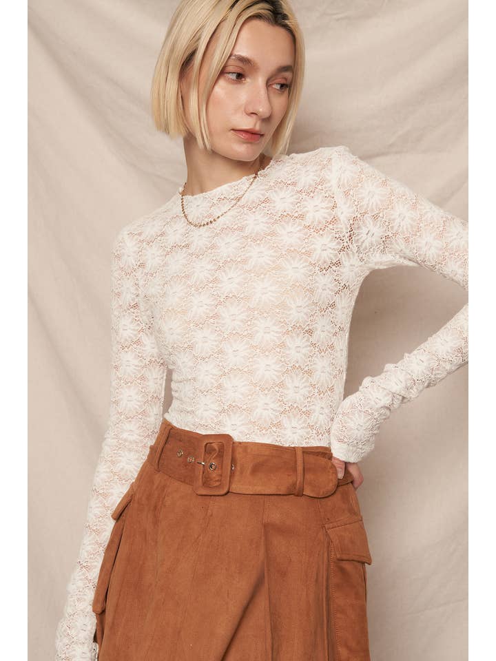 En Crème - Wholesale Blouse - Women's - Floral Lace Long Sleeve Mesh Top