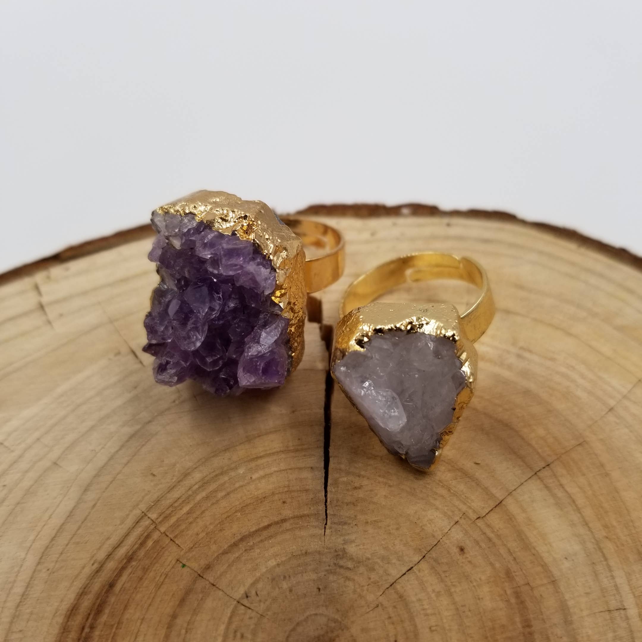 CHAKRA JEWELRY - Wholesale Cocktail/Statement Ring - Natural Amethyst Cluster Gold Ring1
