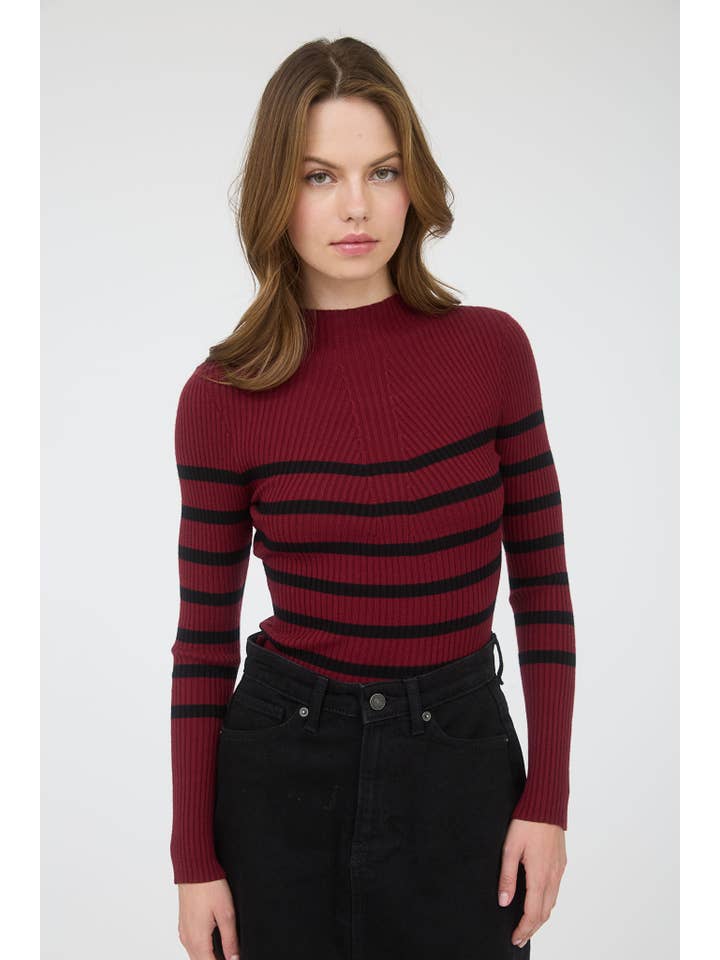 The Workshop Studio - Wholesale Knit Sweater - Women's - MOCK NECK STRIPE LONG SLEEVE SWEATER KNIT PULLOVER9