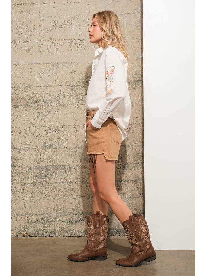 Blue B - Vendita all'ingrosso Camicia button down - Donna - Camicia in lino con bottoni e motivo ricamato da cowgirl western8