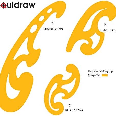 Liquidraw – wholesale Stencil/craft die – Liquidraw French Curve Set of 3 Rulers CLEAR/ORANGE Technical Drawing Stencil Templates French Curves2