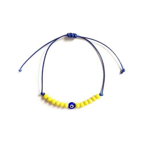 BRACCIALETTO CON CRAVATTA BLU E GIALLO MINI OCCHIO MALVAGIO per la vendita all'ingrosso da parte di Erry Shop