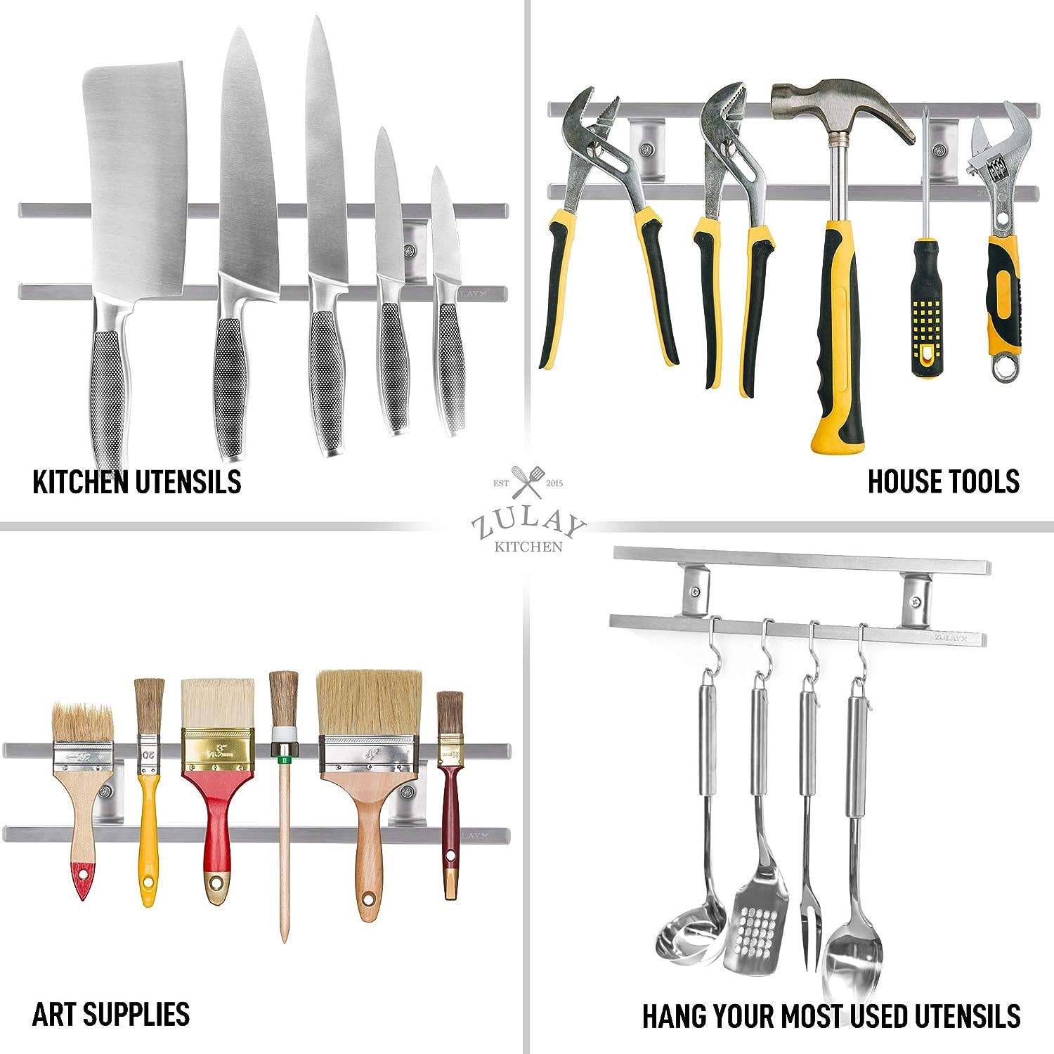 Zulay Kitchen – wholesale Knife storage – Stainless Steel Knife Magnetic Strip With Hanging Hooks12