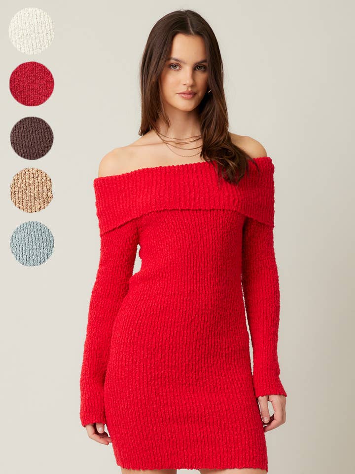 Fall Cotton Off the Shoulder Sweater Mini Dress for wholesale by ILLA ILLA