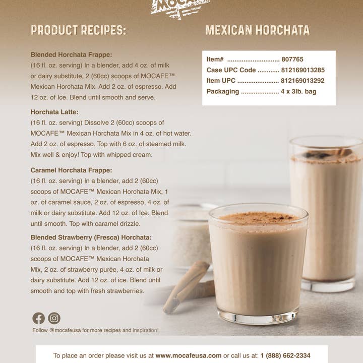 Innovative Beverage Concepts - Wholesale Beverage Mix - MOCAFE™ Horchata Mexican Agua Fresca Frappe Powder Mix4