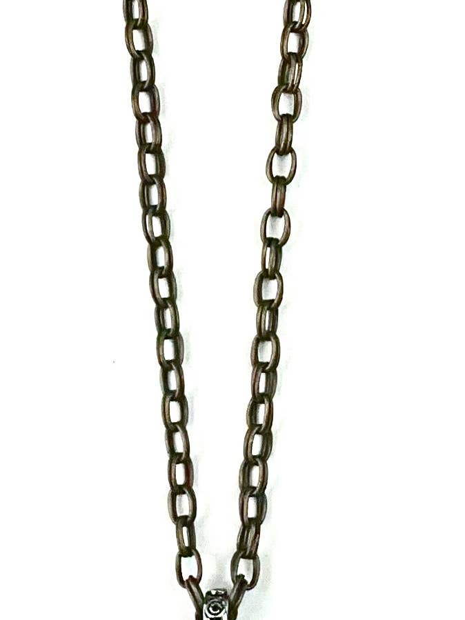 NK SIMPLE CHAIN W/GLASS, RING & FILIGREE/CROSS PENDANT for wholesale by Lost & Found Trading