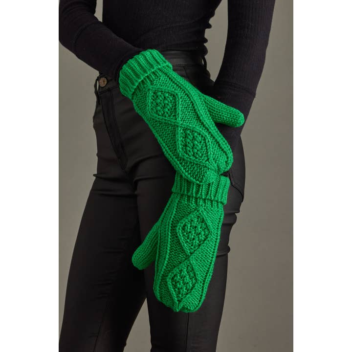 Panache Apparel Co. - Wholesale Mittens - Women's - Bright Green Cable Knit Mittens