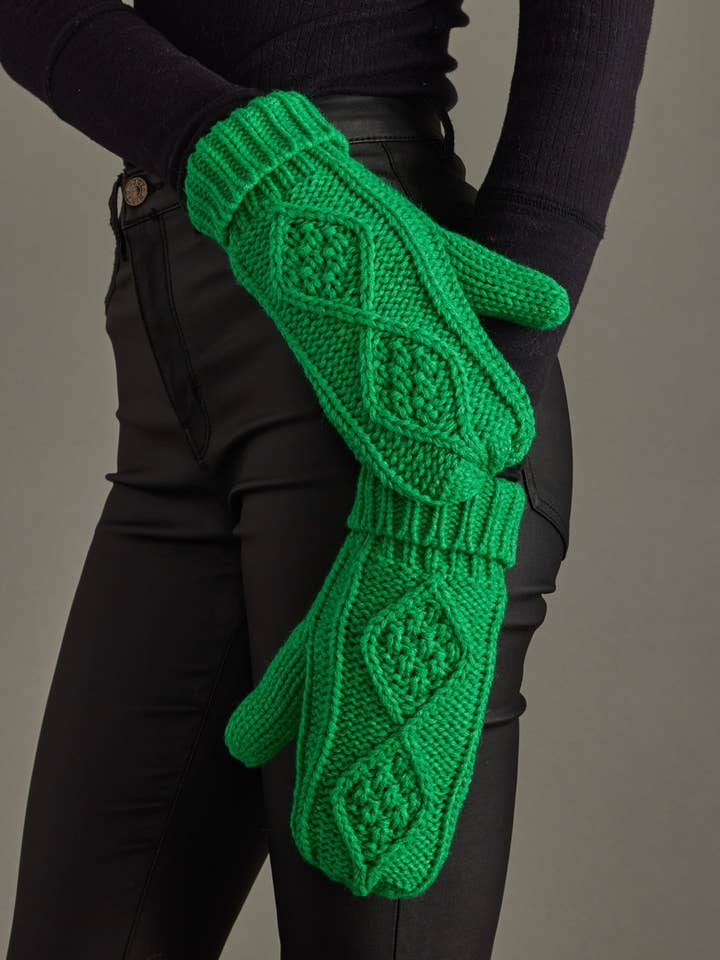Bright Green Cable Knit Mittens for wholesale by Panache Apparel Co.