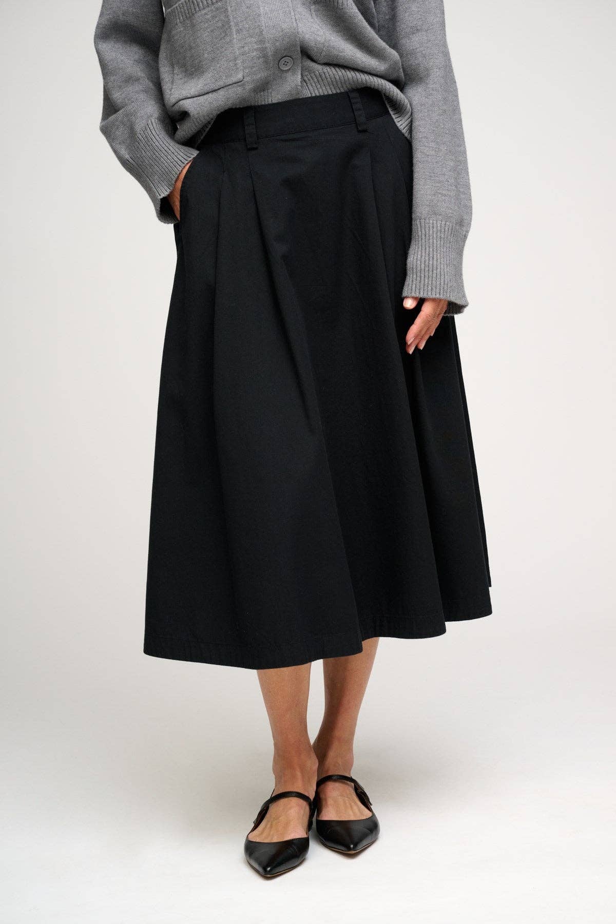 noir Jupe en sergé noire coupe évasée Poem en vente sur Faire