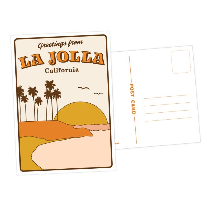 Greetings from La Jolla, California Postcard for wholesale by Wild Child Brand