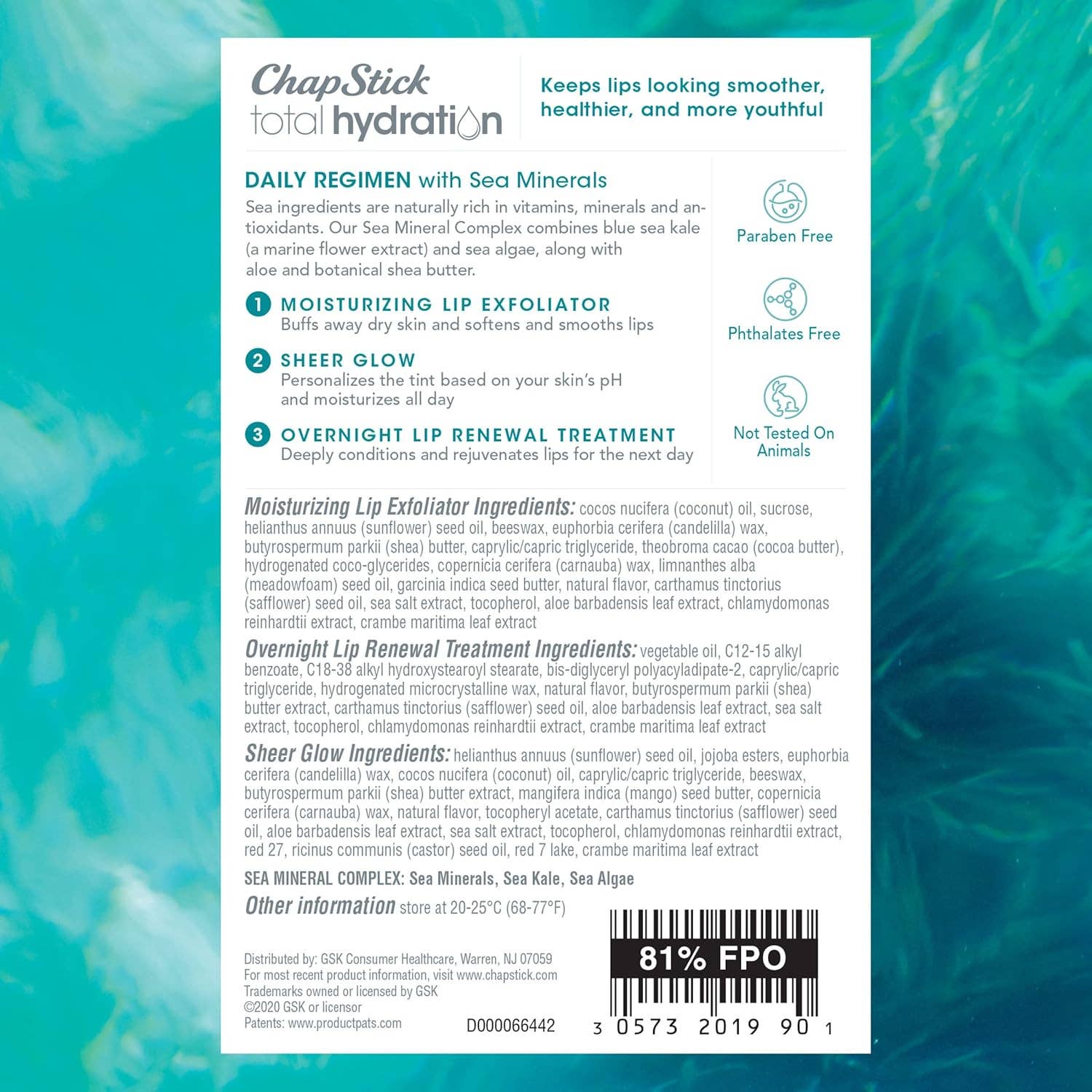 Best Beauty Group - Vente Baumes à lèvres - CHAPSTICK Total Hydration Minéraux Marins Éclat Transparent Baume à Lèvres Teinté4