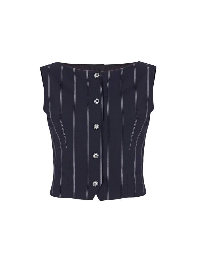 Randig blå ullväst med båthals. för wholesale av Eyelet Milano