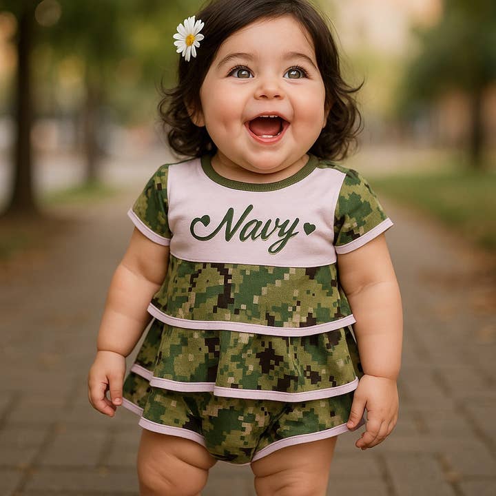 Trooper Clothing - Wholesale Dress - Baby - Navy NWU III Baby Ruffle Dress1