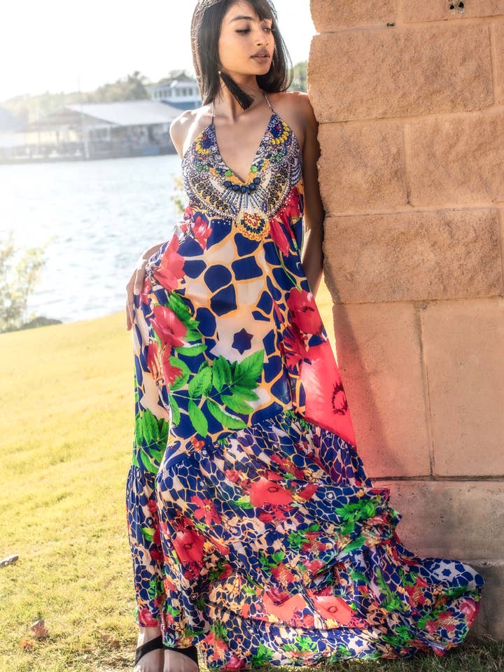 Multicolour Backless Maxi dress for wholesale by Designz by Raga