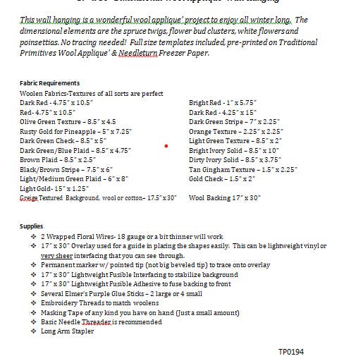 Traditional Primitives - Wholesale Craft Sewing Kit - Winter Bouquet Wool Applique Pattern1