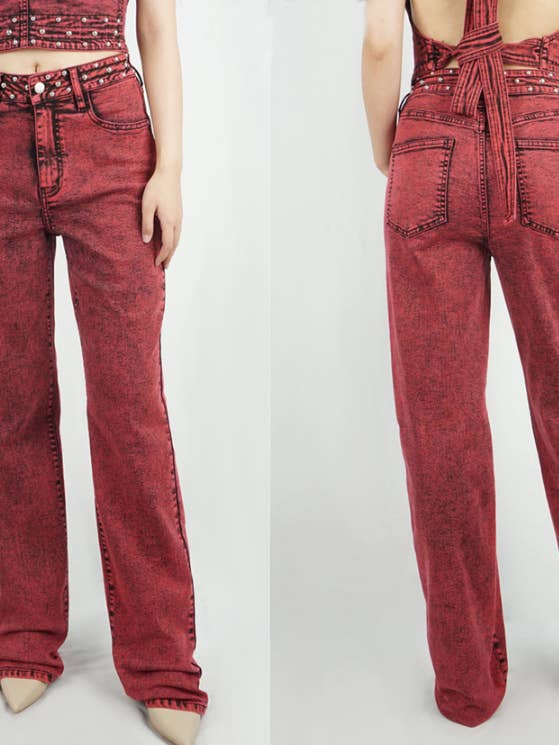 Overdying Acid Wash Stud Jeans_HHD06 for wholesale by MEBON