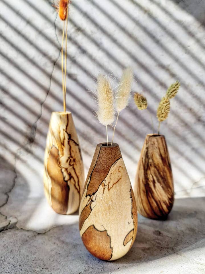 Wooden Bud Vase - set of three (Spalted Beech) for wholesale by Anastasiou Designs