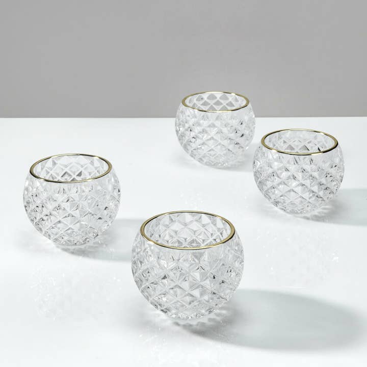 Jamali Garden - Wholesale Candle Holder - Gold Rim Diamond Glass Fishbowl Tea Light Holder