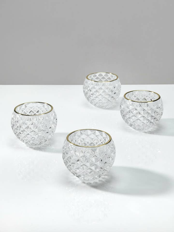Gold Rim Diamond Glass Fishbowl Tea Light Holder for wholesale by Jamali Garden