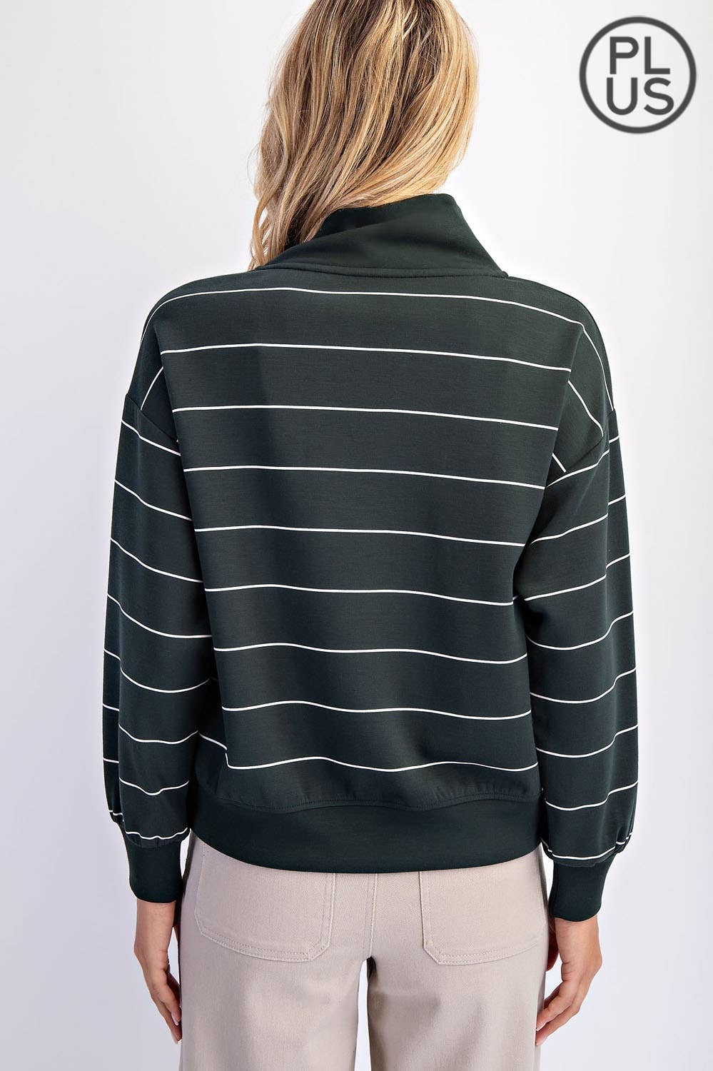 Rae Mode - Vendita all'ingrosso Felpa - Donna - GIACCA SCUBA A RIGHE IN MODAL TAGLIA FORTE CON SCOLLO A V4