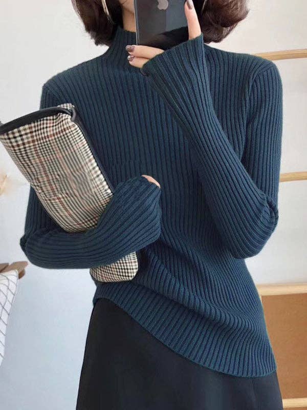 ShieldChic – Großhandel Strickpullover – Damen – 9 Farben Strickpullover mit geteiltem Gelenk und hohem Kragen2