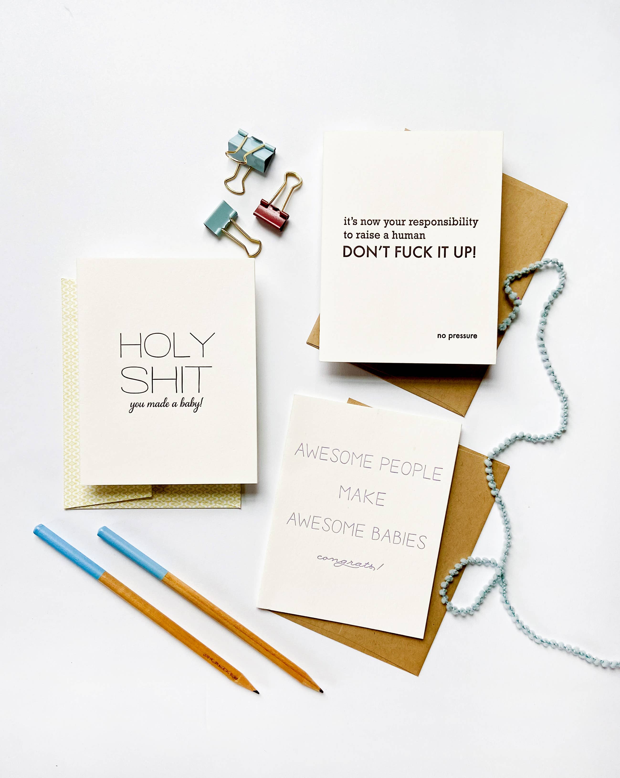 Steel Petal Press - Wholesale Baby Card - No Pressure Baby - Letterpress New Baby Congrats Card1