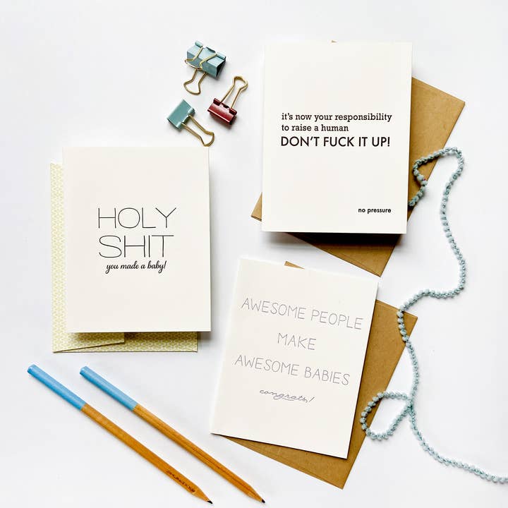 Steel Petal Press - Wholesale Baby Card - No Pressure Baby - Letterpress New Baby Congrats Card1