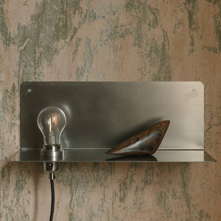 FRAMA 90° Wall Light/Shelf (Brass or Stainless Steel) for wholesale by VANMOKUM