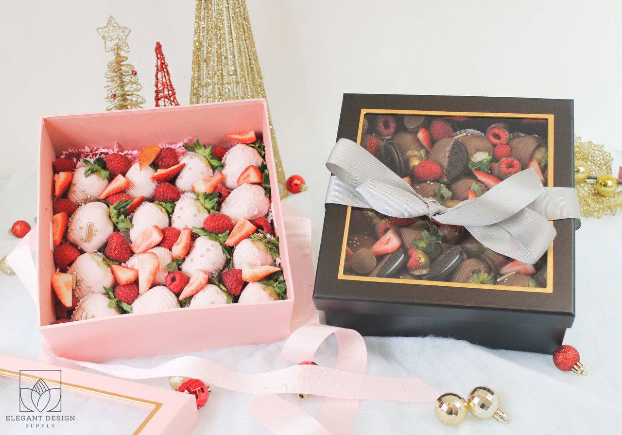 Elegant Design Supply – Caixa de presente por atacado – Caixa de Presente Quadrada com Tampa Transparente e Fita - Várias Cores - Para Arranjos de Flores/ Presentes / Morangos com Chocolate de Luxo26