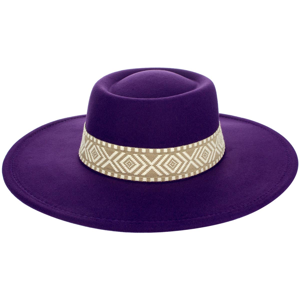 Suzie Q USA - Wholesale Fedora - Women's - Big Brim Concave Top Aztec Pattern Belt Jazz Hat10