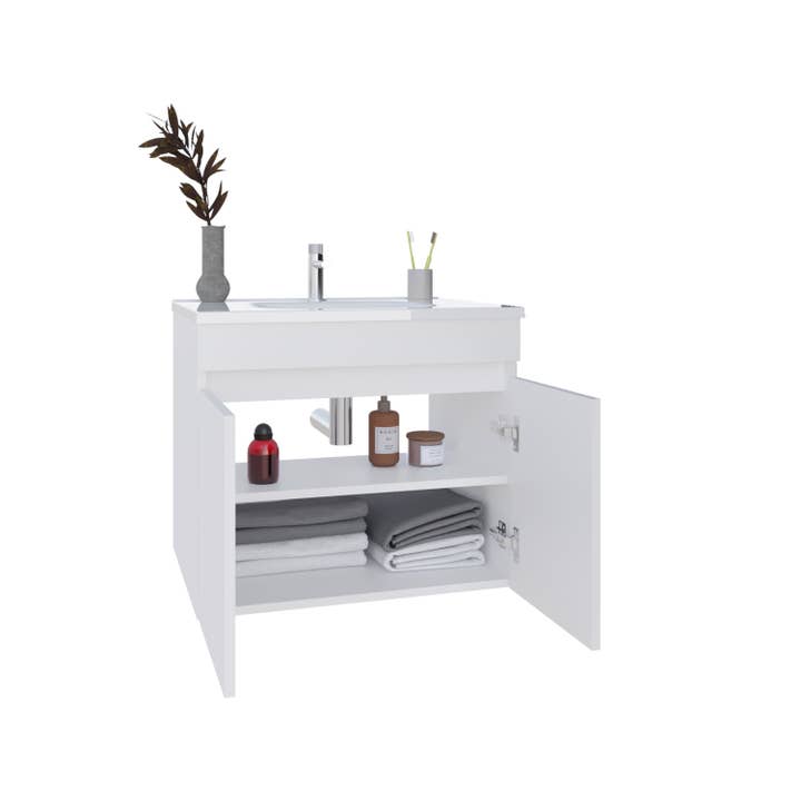 TUHOME FURNITURE - Wholesale Cabinet - Chaux Floating, Wide Double Door Vanity, With Resin Sink And Two Shelves, Bathroom Storage10