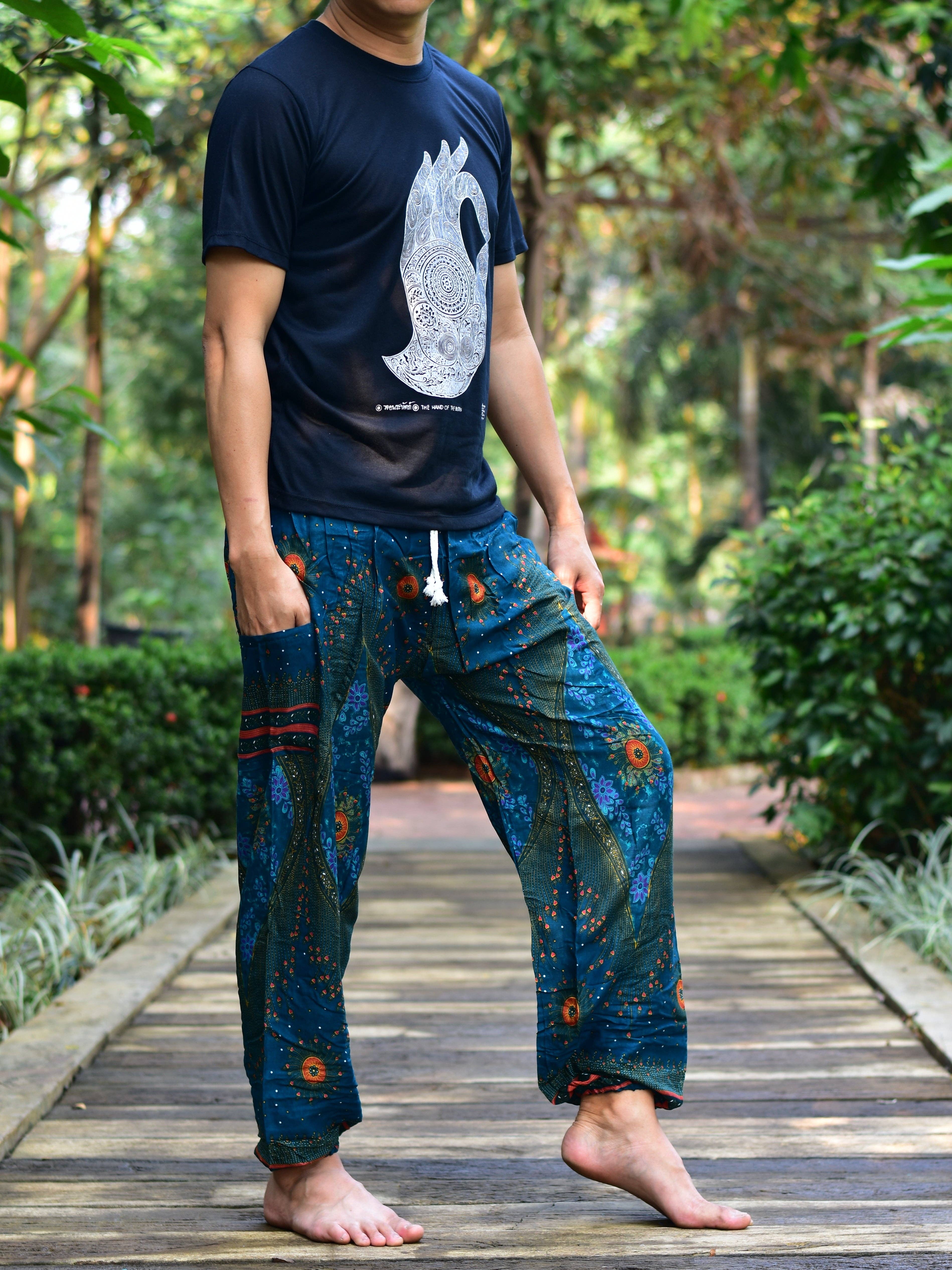 Green Mens Teal Moonshine Harem Pants Cord Tie Waist M/L-2XL for wholesale on Faire2