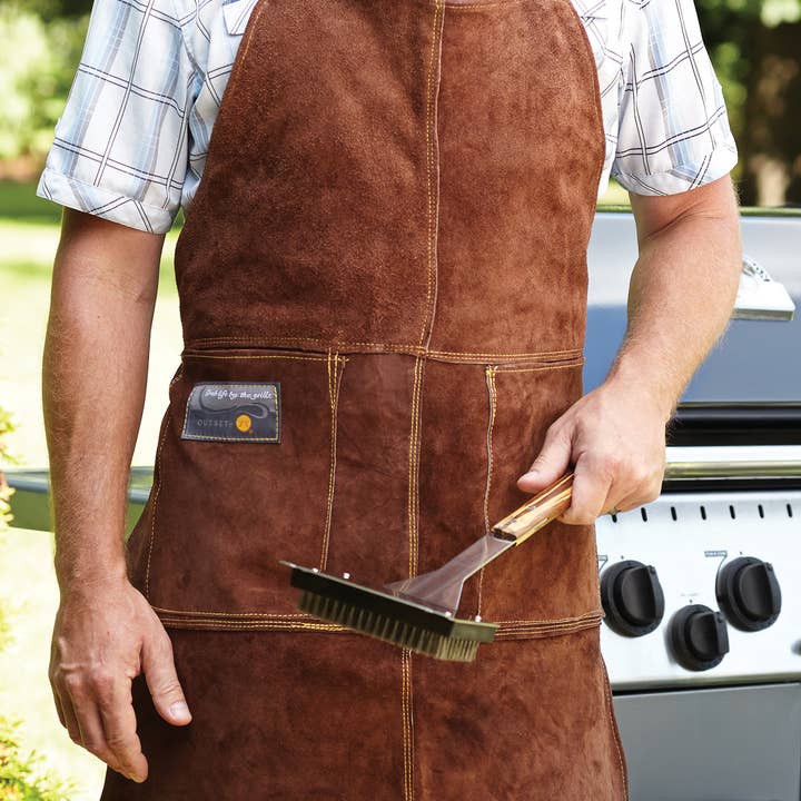 Fox Run Brands - Wholesale Apron - Outset Brown Leather Grill Apron, One Size, 27" x 30"1