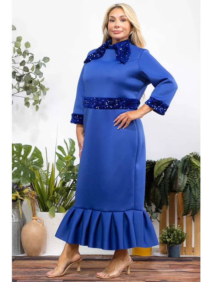 J2 FASHION - Wholesale Dress - Women's - Sequin Trim Ruffle Hem Dress3