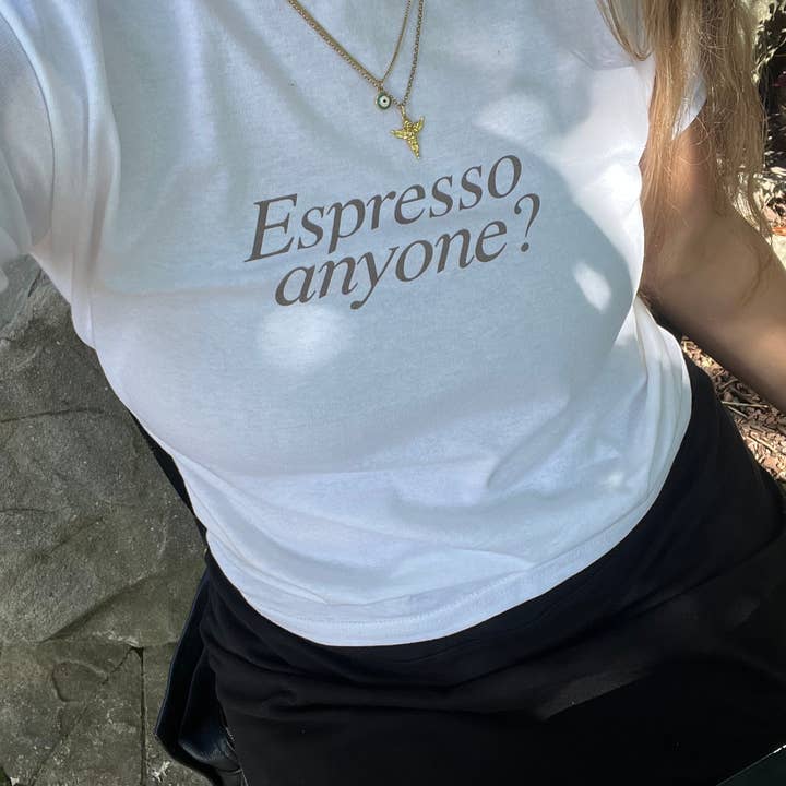 Sunday Violets - Wholesale Screen Printed T-Shirt - Women's - Espresso Anyone Baby Tee
