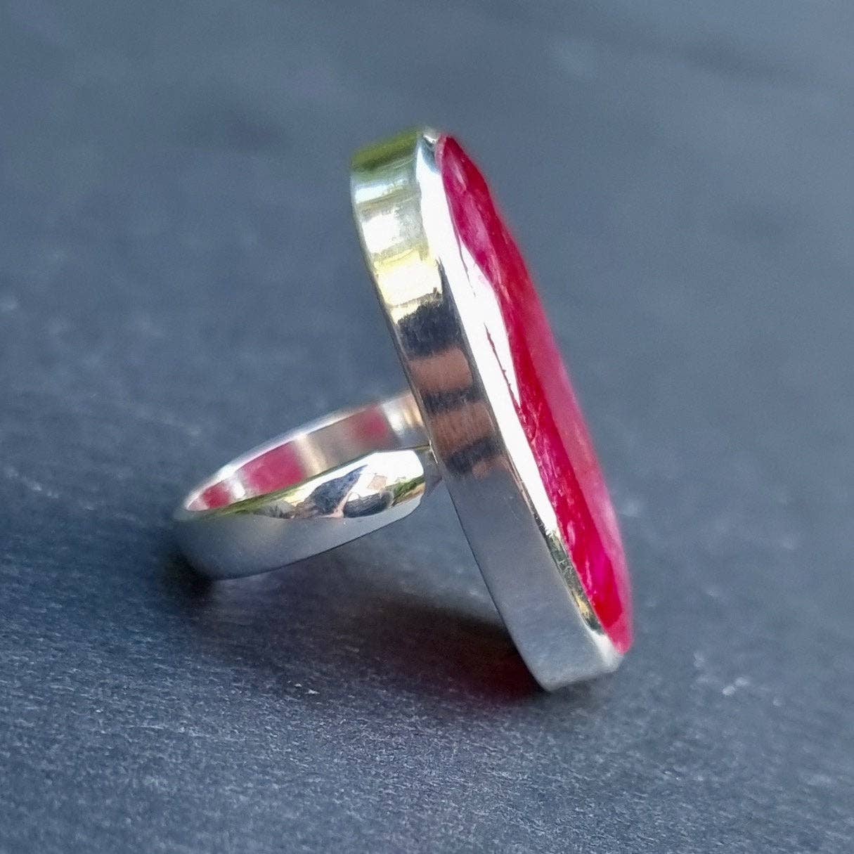 Mistry Gems – wholesale Cocktail/statement ring – Adjustable Long Oval Ruby Ring | 925 Sterling Silver, R2342