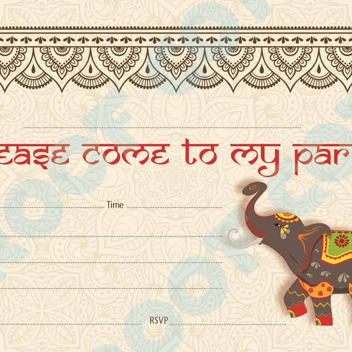 #93 Henna Elefant Invitation for engroshandel hos Close to the Bone Greeting Cards and Gifts