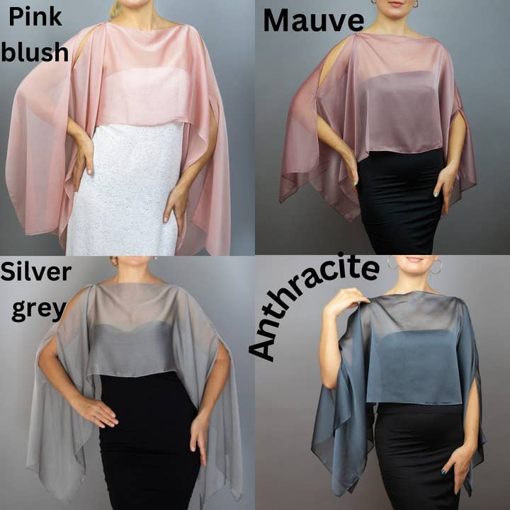 BridalSpain – Engroshandel Poncho - Dame – Havskum Chiffon Capelet Shrug, Blå Sjal, Bolero, Poncho