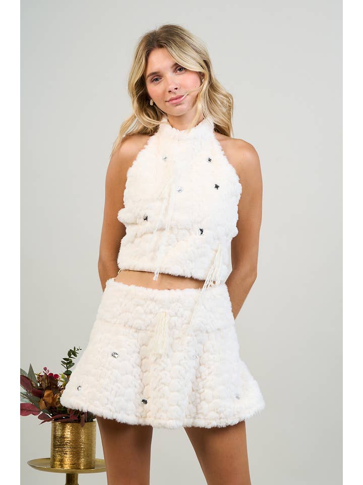 Hesperus - Wholesale Top & Skirt Set - Women's - FAUX FUR HALTER NECK 2 PC SET8