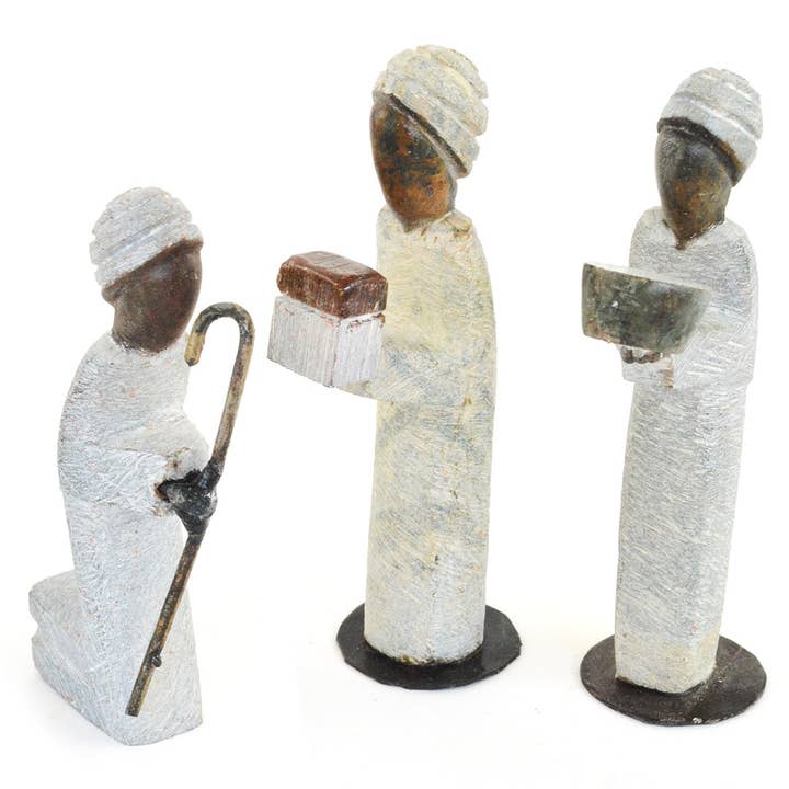 Swahili | AFRICAN MODERN - Wholesale Nativity Scene Decor - Zimbabwean Serpentine Stone 8-Piece Nativity Scene