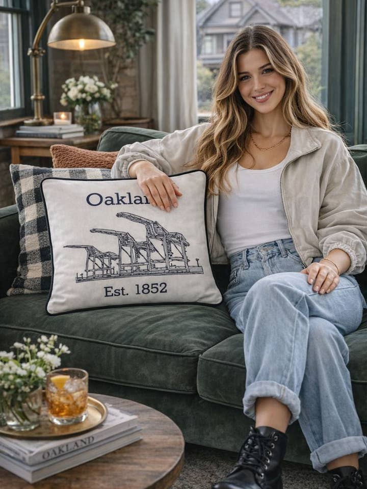 Embroidered Oakland Pillow Cover by Luma Vintage for wholesale by Luma Vintage