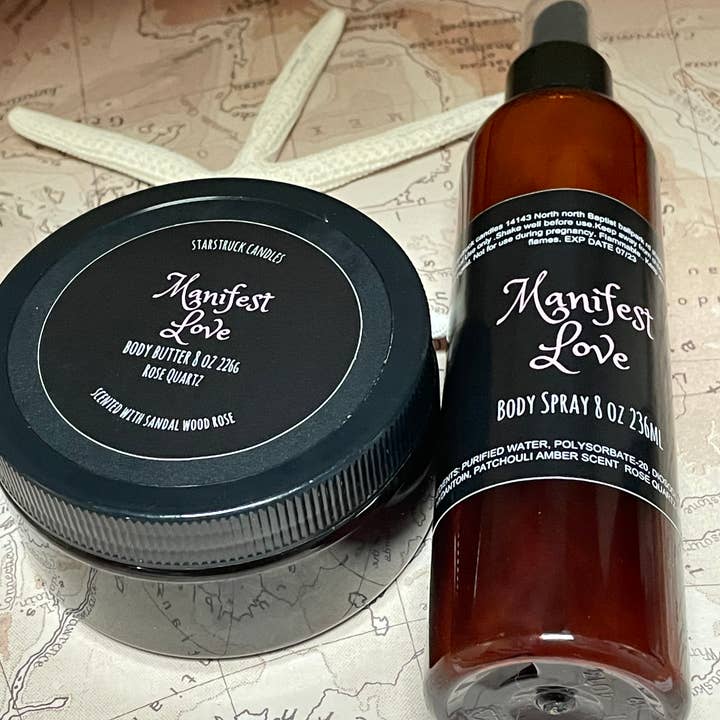 Manifest Love rose quartz body line for wholesale by Starstruck Candles