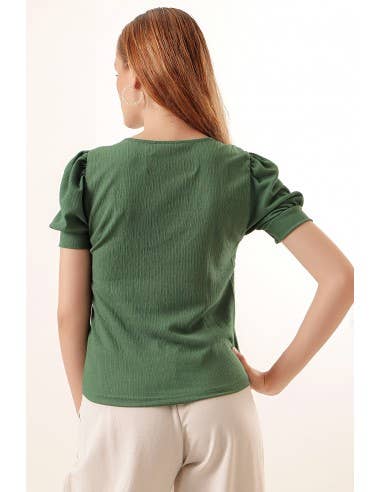 Mani Textile - Wholesale Blouse - Women's - Square neck blouse - Green4