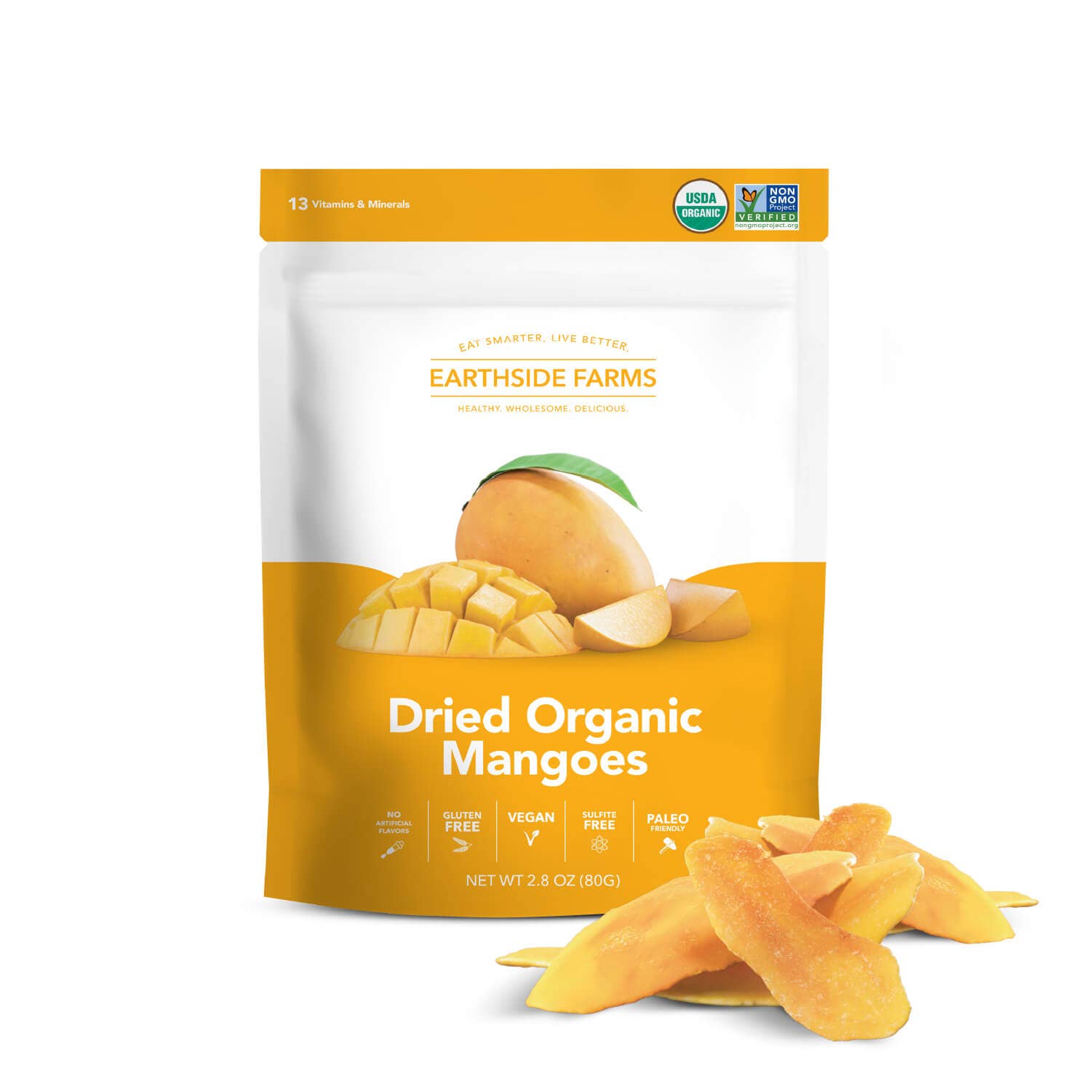 Earthside Farms - Wholesale Dried/Dehydrated Fruit - Dried Organic Mangoes, Dried Fruit 2.8 oz - 6 pack6