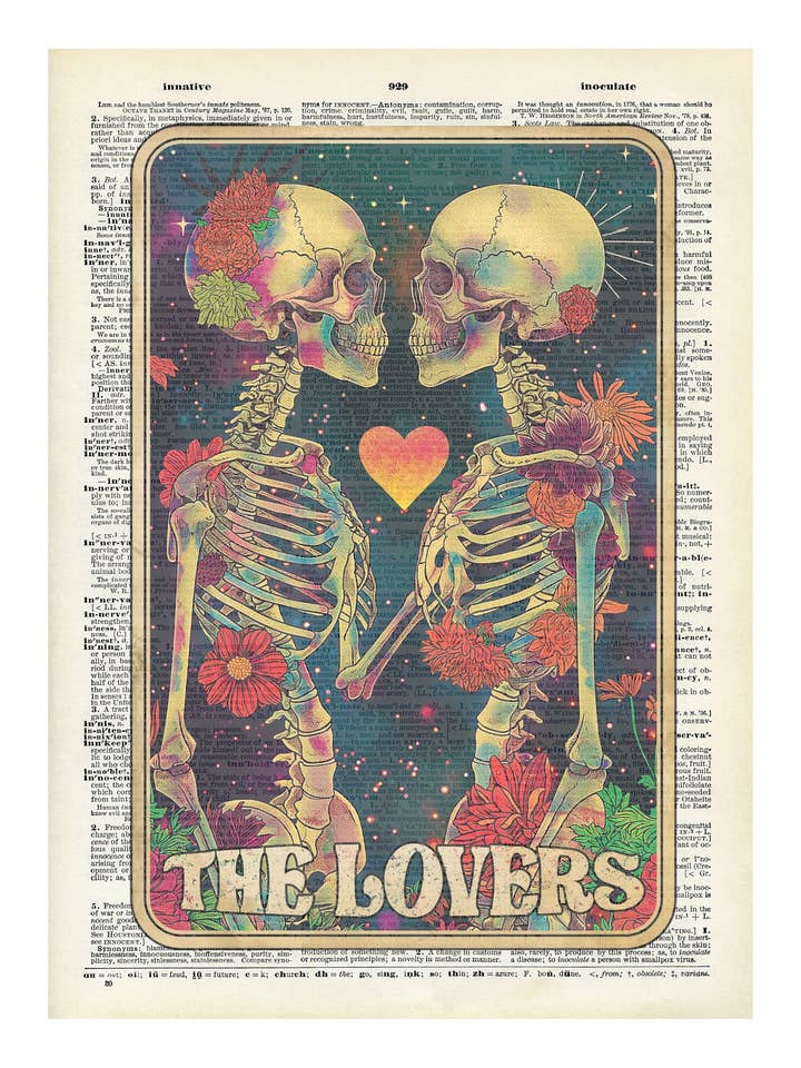 The lovers, Tarot, unique, art, Vintage Dictionary Prints for wholesale by Crazilyhumbledesigns