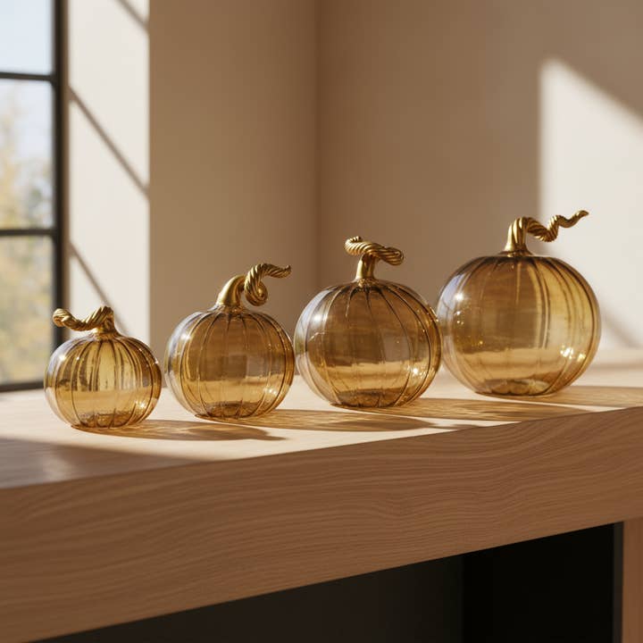 Blown Glass Tabletop Pumpkin - Iridescent Cinnamon for wholesale by Dandarah