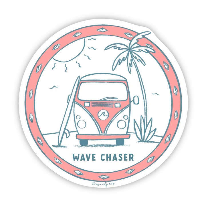 Wave Chaser Sticker, Beach Sticker, Surfboard, Surf Sticker for wholesale by 25 Sweetpeas