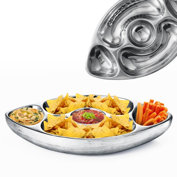 Football Chip and Dip Serving Snack Bowl, Silver Brass for wholesale by The Wine Savant /  Khen Glassware