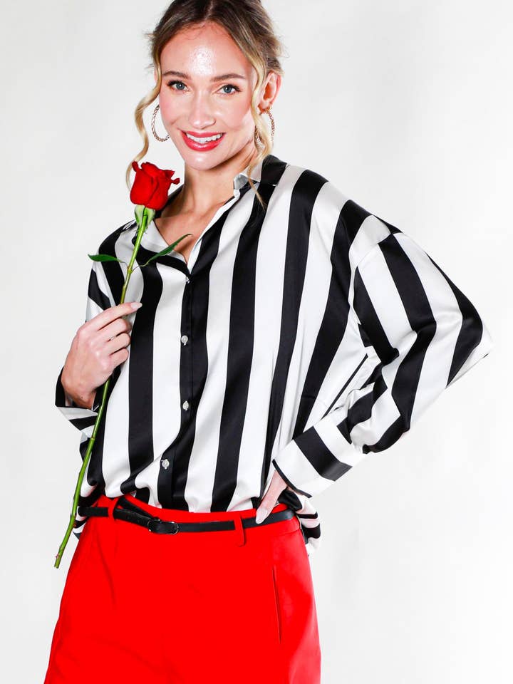 Satinhemd mit Kragen und Streifenmuster VT81294S für den Großhandel von Vine & Love